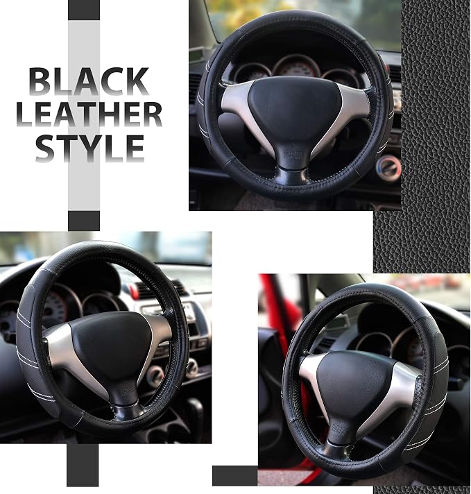 Elantrip Sport Leather Steering Wheel Cover 14 1/2 inch to 15 inch Universal, Padded Soft Grip Breathable for Car Truck SUV Jeep, Anti Slip Odorless Black - Image 4