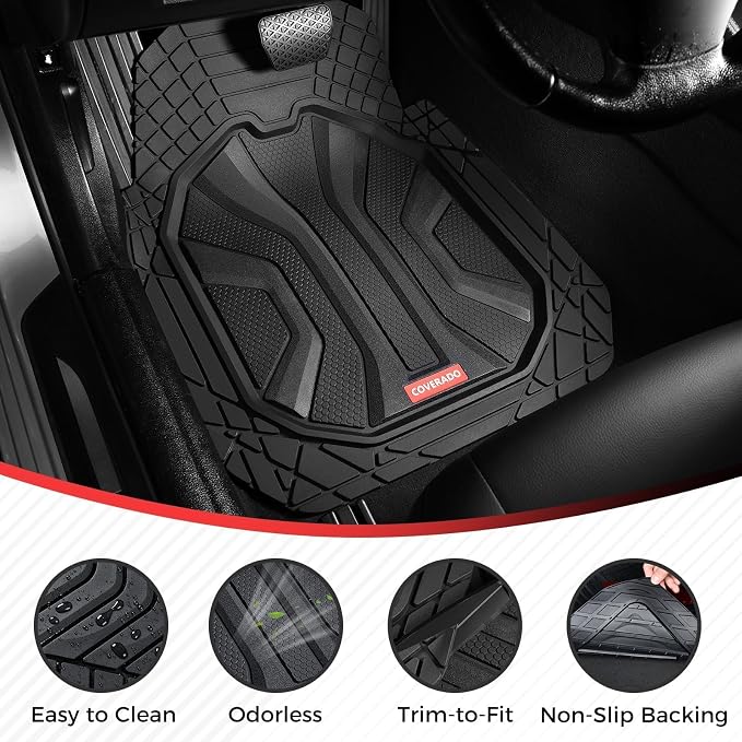 Coverado Car Floor Mats for Cars, Waterproof All Weather Floor Mats, Deep Dish Car Mats, Universal Trim to Fit Automotive Floor Mats for Trucks Car Accessories for Cars SUV Truck (3 Pcs,Black) - Image 2