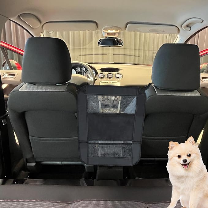 Dog Car Net Barrier, Secure Dog Car Barrier Behind Front Seat, Mesh Separator for Dogs, Dog Net for Car Back Seat Barrier for SUVs and Trucks, Black by Unknown