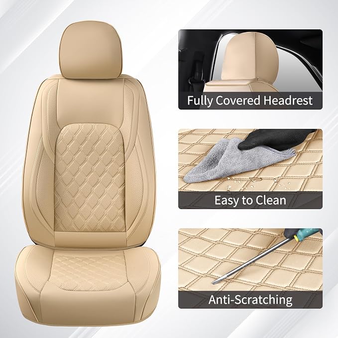 Huidasource F150 F250 F350 Front&Rear Leather Seat Covers Fit for 2015-2026 Ford F150 SuperCrew & 2017-2026 F250 F350 F450 Super Duty Crew Cab XL XLT Lariat King Ranch Platinum(Full Set/Beige) - Image 4