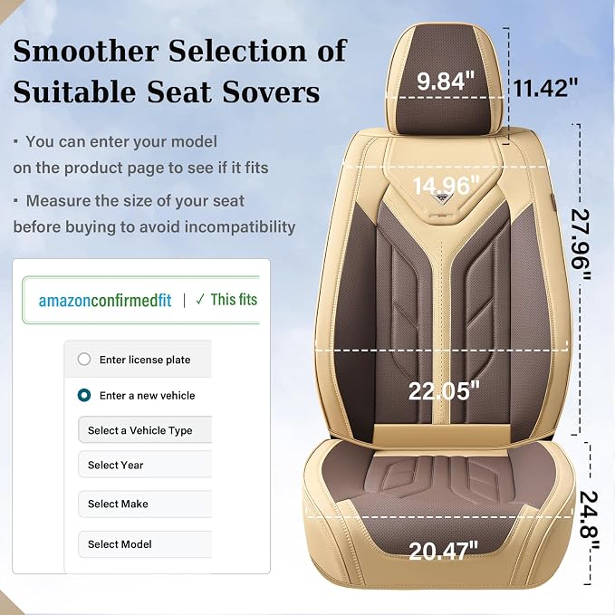 Coverado Seat Covers, Car Seat Covers Front Seats, Leather Seat Covers for Cars, Automotive Seat Covers Car Seat Protector Car Seat Cushion Universal Fit for Most Sedan SUV Pick-up Truck(Beige&Coffee) - Image 6