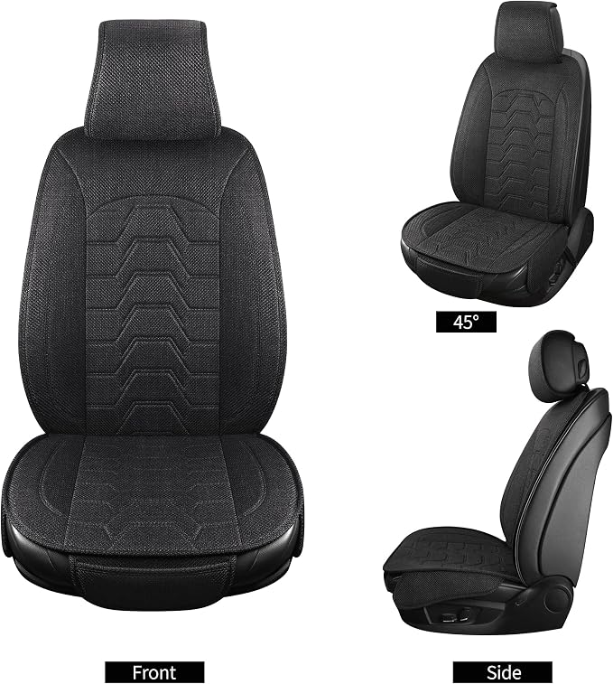 Linen Front Car Seat Covers Cloth Fabric Automotive Seat Protectors | Breathable Durable Anti-Slip All-Season Comfort Easy to Install Universal Fit for 95% of Cars Trucks SUVs Vans (Black, 2PCS) - Image 3
