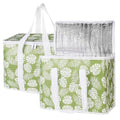 Bodaon 2-Pack Insulated Reusable Grocery Shopping Bags, X-Large Picnic Cooler Bag with Zipper Zippered Top Cold, Green-Leaf | Secure Zippered Top Warmer, Heavy Duty Insulated Food Delivery Bag, For Commercial Catering Rideshare Driver/Picnic, Foldable by Bodaon