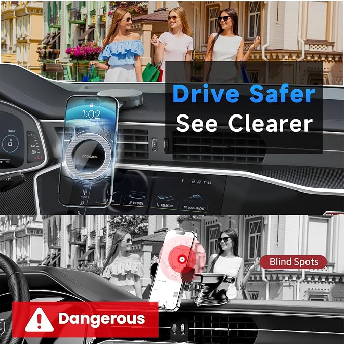 Anti-Shake Vacuum Suction Cup Phone Mount - 108LBS, Magnetic Car Mount, Bendable Car Phone Holder for Windshield Dashboard,Memory Alloy Arm, Car Accessories for iPhone 17/16/15，Texture Black - Image 4