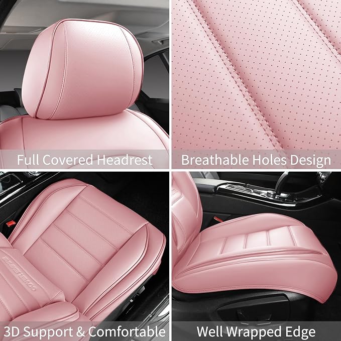 Pink Car Seat Covers Full Set, Universal Faux Leather Seat Covers for Cars 5 Seats, Waterproof Leather Car Seat Covers, Comfortable Automotive Seat Covers for Most Sedans Trucks SUVs - Image 7