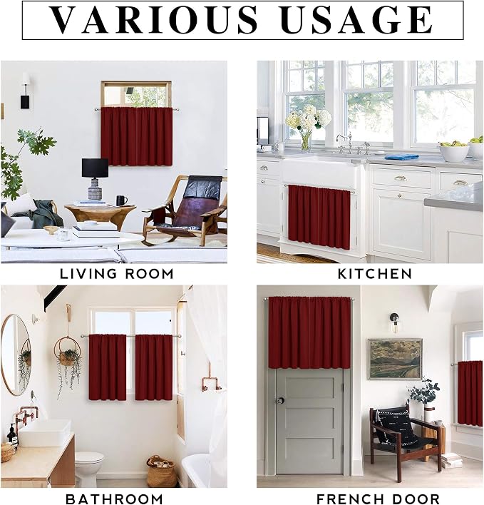 RYB HOME Blackout Curtains for Bedroom Living Room Nursery 63 inches Long | Thermal Insulated,Room Darkening,Privacy Protection,Rod Pocket,Drapes for Office Home Theater,W34 x L63,Burgundy Red,2 Panels - Image 6