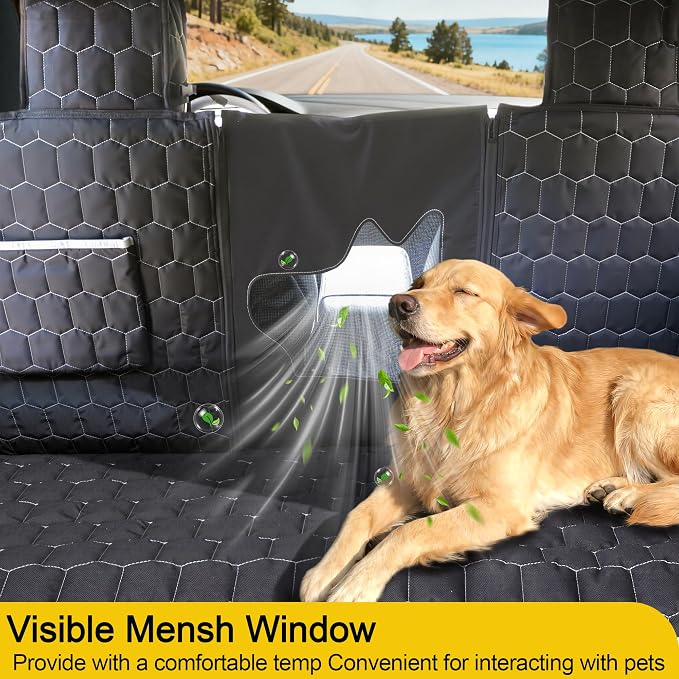 Meginc Dog Seat Covers for Tesla Model Y,Dog Hammock for Tesla with Side Flaps, 100% Waterproof Tesla Model Y Dog Accessories with Mesh Window & Headrest Protector Easy Clean up Pet Car Seat Cover - Image 4