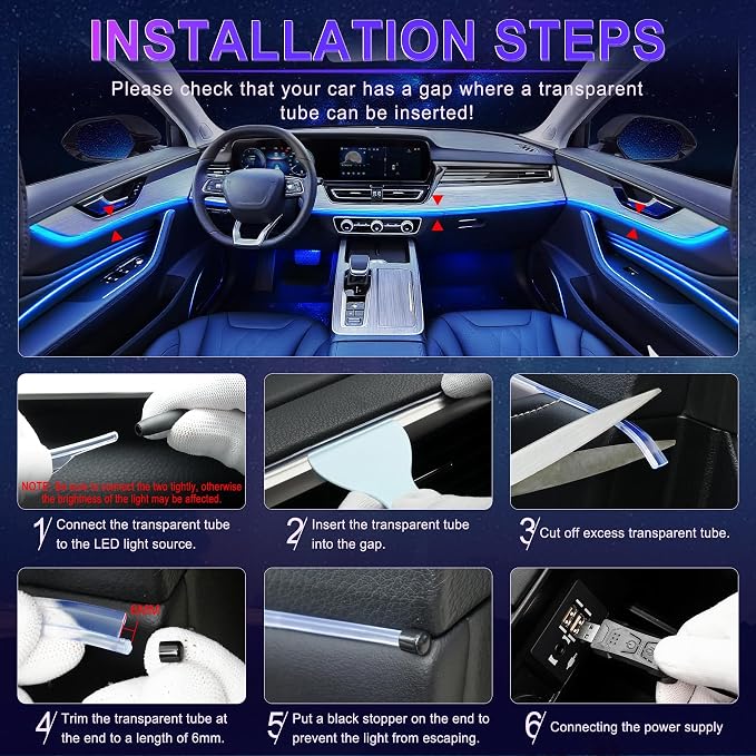 LivTee Smart Car LED Interior Lights with USB Port, LED Strip Fiber Optic Lights, Wireless App Control, Sync to Music, Car Accessories Gifts for Women and Men - Image 5