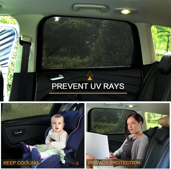 2 Pack Car Window Rear Side Mesh Screen 20"x43" Medium for Most SUVs | Elastic Breathable Mesh UV Protection Window Screen Sunshades Fit for Most Cars, SUVs for Car Camping Overnight Sleeping - Image 5