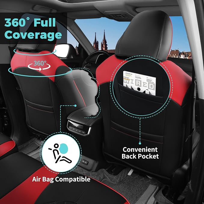 Custom Seat Covers for Toyota Highlander 2020-2024 8Seats BlackRed | faux leather, 2nd row 40/60 split bench, waterproof, breathable, airbag compatible, stain resistant, easy install - Image 2