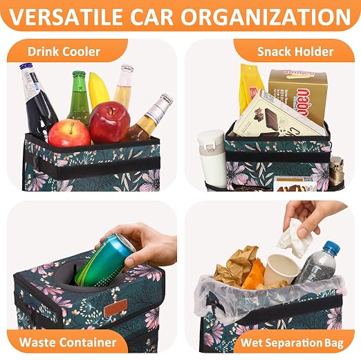 Vankor Car Trash Can with Lid Leak Proof Car Accessories for Women | 2.2 Gallon Cute Hanging Car Trash Bin for Men Car Truck Vehicle Sedan SUV Interior Automotive Garbage Cans, Navy Floral - Image 6