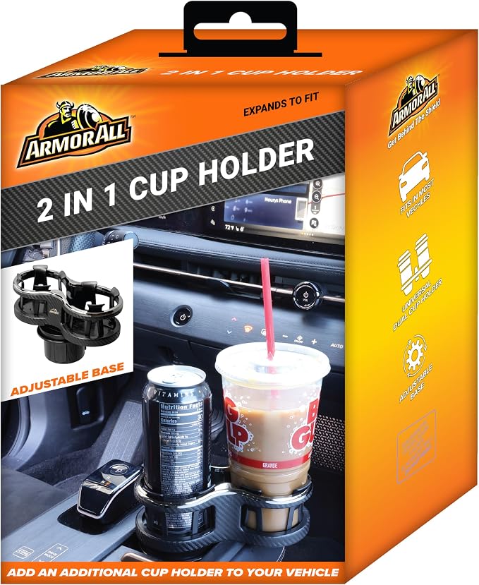 Armor All Cupholder 2 in 1 Expander, Turn 1 Cupholder to 2, Dual Drink Holder Expander with Adjustable Expandable Base to Fit Most Cars and Vehicles, Secure Hold with Drink Grips - Image 8