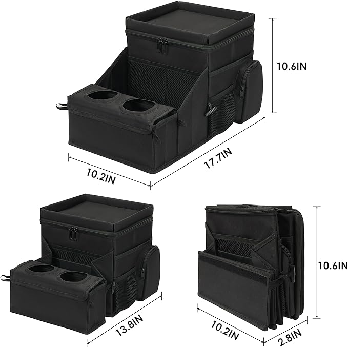 Car organizer for kids ，Backseat Organizer for Kids and Passenger Seat Organizer for Adults ，Car Seat Cooler and Warmer with Cup Holders and Convertible Tray Lid(Black) - Image 7