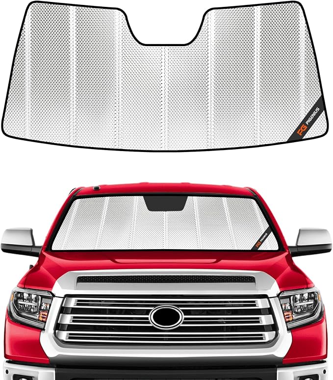 Pigenius Windshield Sun Shade for Toyota Tundra 2014-2021. Reflective Aluminum Film Front Window Sunshade - BLAZBLOCK by Pigenius