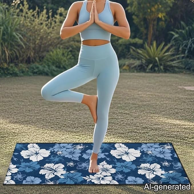 Horeset Blue Hibiscus Flower Car Seat Towel Cover – Breathable & Quick-Dry, Stain Resistant Front Seat Protector, Easy Install for SUV Truck Sedan Van - Image 3