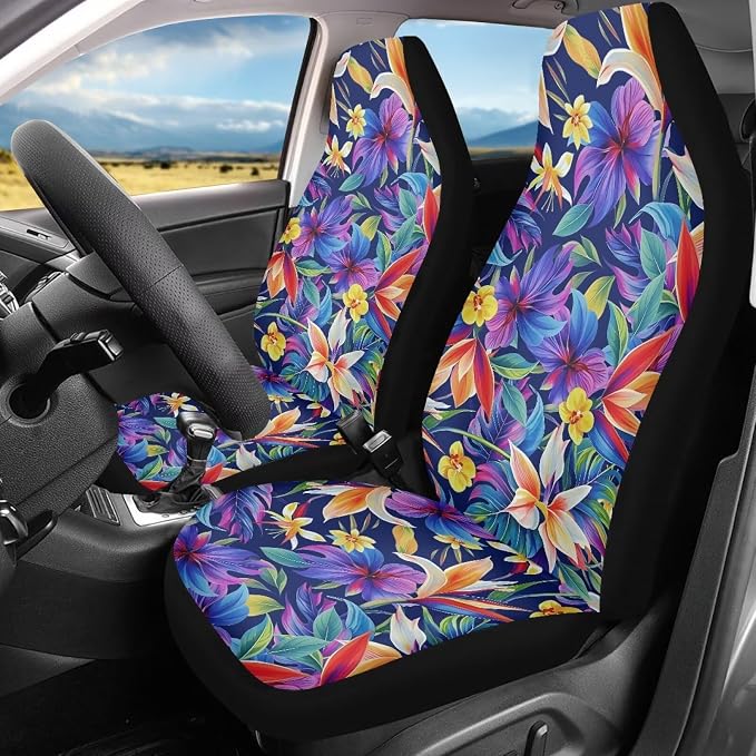 Colorful Tropical Flower Car Seat Covers Washable Seat Protector Automotive Vehicle Seat Covers for Cars Interior Accessories for Cars, Sedans, Trucks, SUVs - Image 2