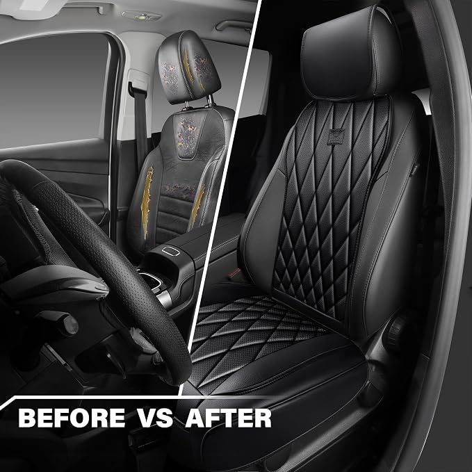 CAR PASS Luxury Napa Leather Front Car Seat Covers, Sideless Car Seat Protectors with Storage Pocket, Non-Slip Automotive Seat Cover for Cars Trucks SUV, Airbag Compatible, 2 Pack (Black) - Image 4