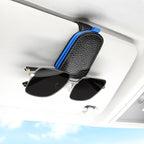SINGARO Sunglasses Holder for Car, Leather Magnetic Buckle Sun Visor Sunglass Clip, Ticket Card Storage Glasses Clip, Car Interior Accessories for Men and Women（Black-Blue） by SINGARO