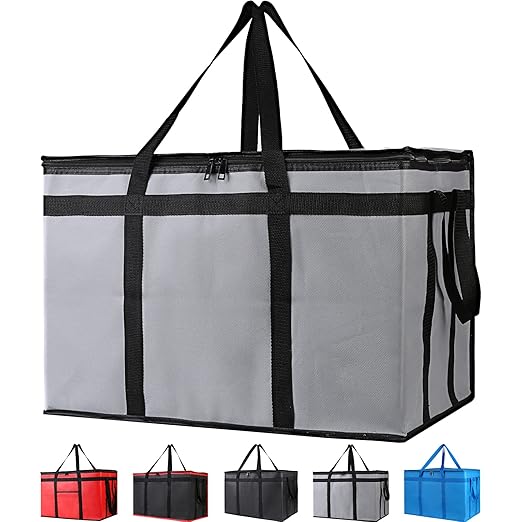 Bodaon Insulated Food Delivery Bag, XXX-Large, Grocery Bags, Grey, 1-Pack | Grocery Tote Insulation Bag for Catering/Drivers for Hot and Cold Meal, Pizza Warmer, Cooler Bag, Food Warmers for Parties by Bodaon