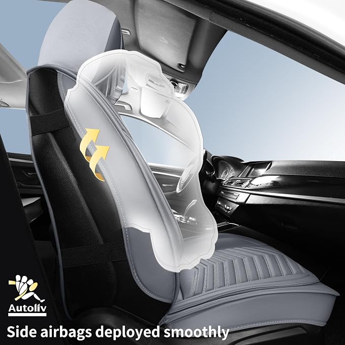 HChengkikz Front Car Seat Cover, Waterproof Faux Leather, Waterproof (Gray) | Easy Maintenance, Airbag Compatible, Universal Fit For Most SUVs Trucks Pick-ups Sedans - Image 2