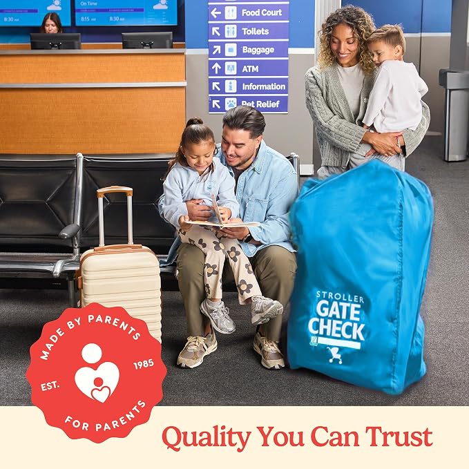 J.L. Childress Gate Check Bag for Single & Double Strollers, Neon Blue | AirTag compatible Gate Check Bag keeps strollers clean, protected & easy to identify when airport gate checking - Image 8