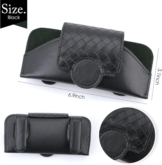 KINIVA Sunglasses Holder for Car Visor Leather Glasses Case with Clips for Car Visor Automotive Interior Visor Accessories Apply to All Car Models (10 Black) - Image 4