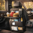 1 Pack Backseat Car Organizer, Large Capacity with Adjustable Foldable Table Tray, Waterproof PU Leather Back Seat Storage with Touch Screen Tablet Holder, Car Travel Essentials, Obsidian Black by HKFALDRR