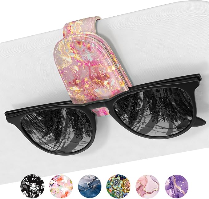 Sunglasses Holder for Car Visor, Magnetic Leather Car Sunglass Holder, Car Sun Visor Glasses Hanger Clip, Car Interior Accessories for Women Men, Fits All Size Eyeglasses by NPOOYI