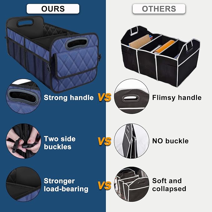 Deosk Car Trunk Organizer for SUV, Car Organizers and Storage with Reinforced Handles, Car Accessories for Women/Men 70L Waterproof Polyester Trunk Organizer(Large, Navy Blue) - Image 2