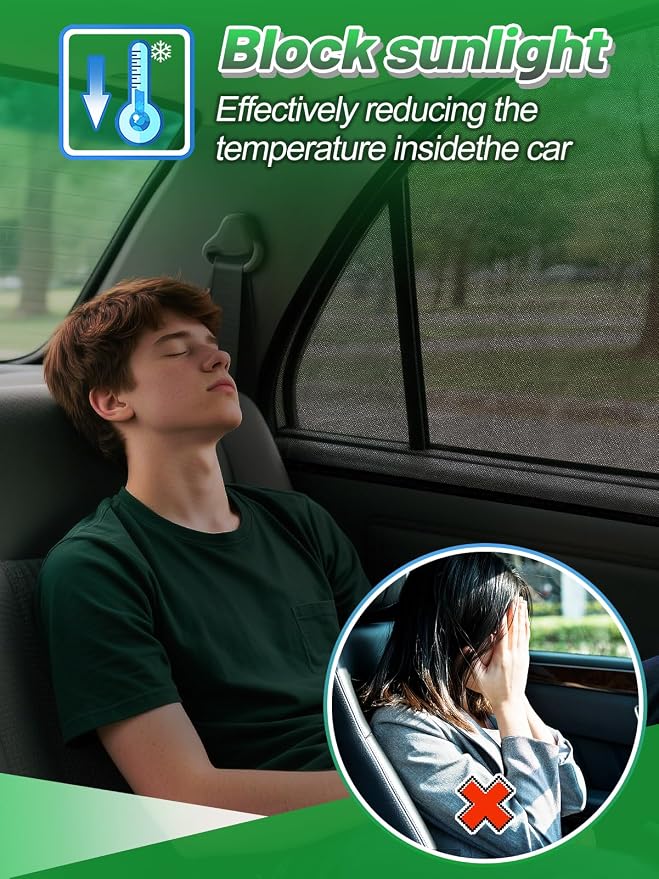 PAMASE Set of 4 Car Window Shades for Sedan | Stretchy Mesh Car Side Window Covers, Anti-Mosquito, Privacy, Sun Shade for Camping, Fits Family, Baby, or Pet When Parking - Image 3
