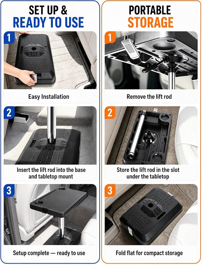 Car Seat Tray Table, Adjustable Car Desk for Laptop & Tablet, Multi-Function Travel Tray for Driver, Front Passenger & Rear Seats, Work & Eating Essential Car Accessory for Long Road Trips - Image 5