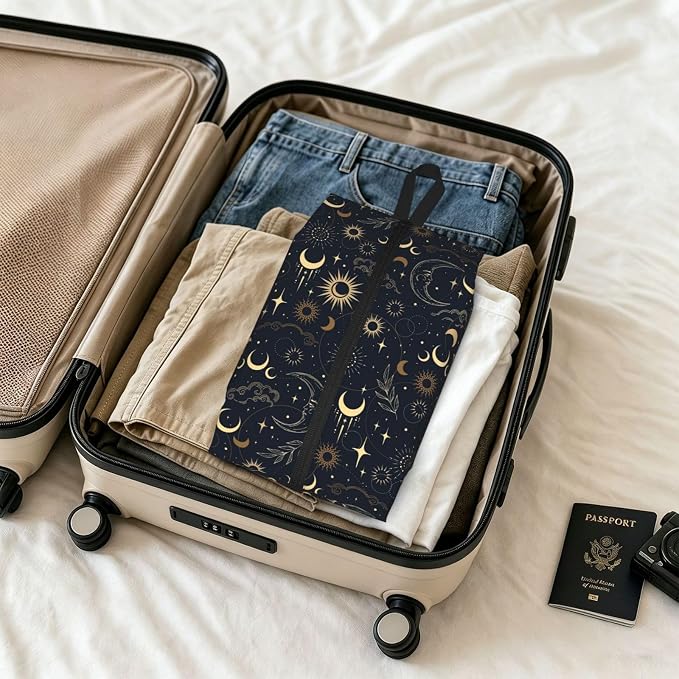 Boho Magic Celestial Travel Shoe Bag for Men & Women, Waterproof Shoe Storage Organizer with Zipper, Portable Shoe Pouch for Sneakers, Heels, Sandals, Gym & Travel Luggage 2PCS - Image 6