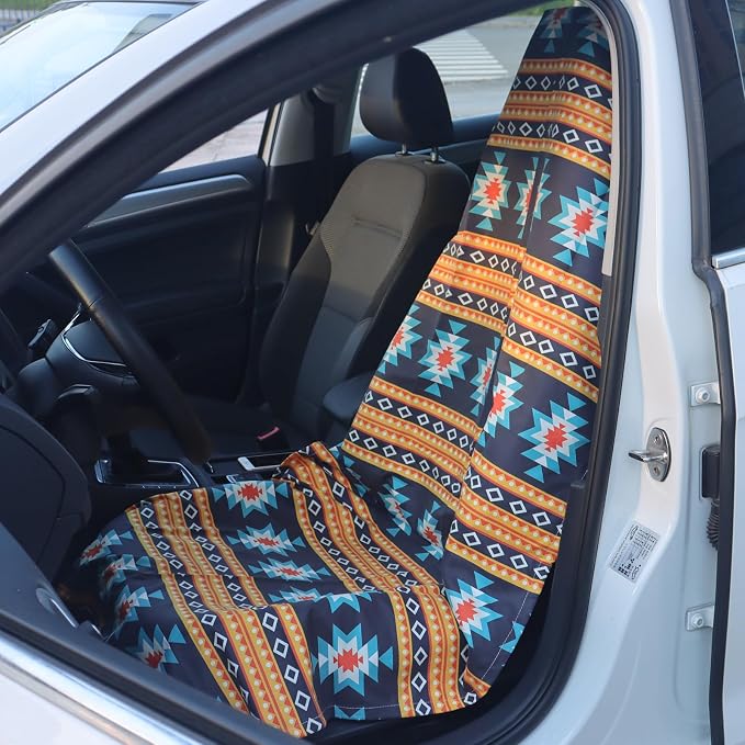 Car Seat Towel Covers Front Seats for Yoga,Gym,Workout,Sports,Running,Beach and Travel,Baja Boho Washable Sweat Towels Seat Cover Blanket for Cars Golf Trucks (Aztec Ornament Print, 1Pcs) - Image 3