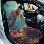 Sea Turtle Print Car Seat Towel Covers Front Seats Hibiscus Plumeria Print Seat Shield for SUV Truck Sedan Quick-Dry Athletic Towels for Car Seats with Storage Bag - Image 2