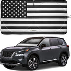 American Flag Windshield Sun Shade, High-Resolution Car Sun Shield with Mirror Cut-Out for Automotive Interior Sun and Heat Protection, Folding Sunshade with Storage Bag - Medium, Black & White by Magnelex