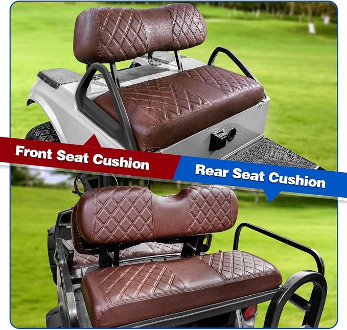 NOKINS Golf Cart Seat Covers 4 Piece Fits Club Car DS 2000.5-Up | Front and Rear Seat Vinyl Covers, Golf Cart Accessories, No Staples(Brown Brown 8438) - Image 4