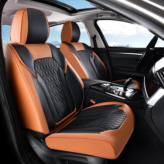 Seat Covers, Car Seat Covers Front Seats, Luxury Nappa Leather Seat Covers, Breathable and Waterproof Car Seat Protector 2 Seat, Automotive Seat Covers Universal for Most Cars-Brown&Black by FLORICH