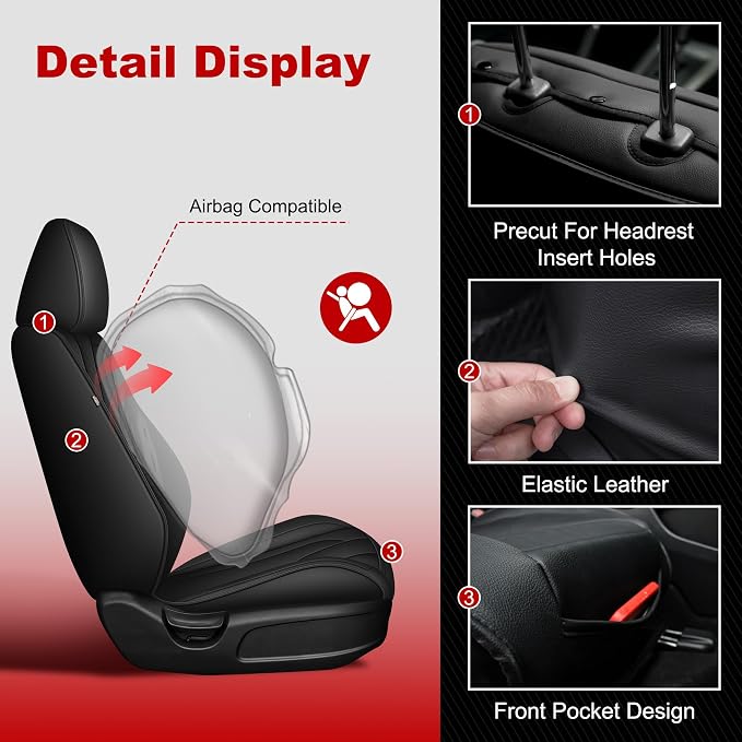 TTX LIGHTING Custom Fit Front Seat Covers for Hyundai Elantra 2016-2025 | Original Seat Pattern Faux Leather Waterproof Car Seat Protectors Airbag Compatible 2-Piece Set - Image 3