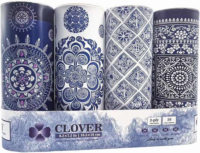 CLOVER Round Tube Facial Tissues & Car Tissues - Travel Tissues in Compact Cylinder for Cup Holder, Office, Bedroom, Vanity (Lition, 3-Ply, Pack of 4) by CLOVER