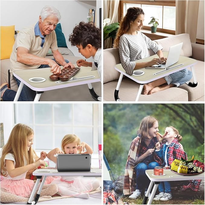 Fayquaze Portable Foldable Laptop Bed Desk with Storage Drawer and Cup Holder - Lap Desk Laptop Stand Tray Table for Eating, Reading and Working - Image 6