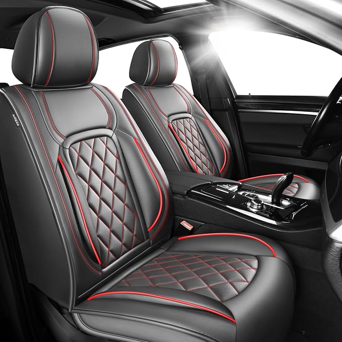 Fit Corolla Premium Leather Car Seat Covers for Toyota Corolla 2000-2025 2026 - Waterproof，Breathable，All-Weather Seat Cushion Protecto & Airbag Compatible, 2 Front Seat Red Line Black by Unknown