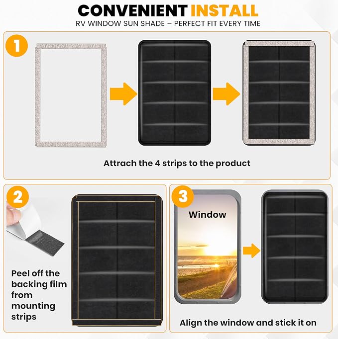 EcoNour RV Magnetic Window Shade for Side Door Foldable UV Protection Cover | Travel Trailer Window 4 Hook & Loop Waterproof Oxford Fabric | Universal RV Window Accessories | Medium (25" x 16") - Image 8
