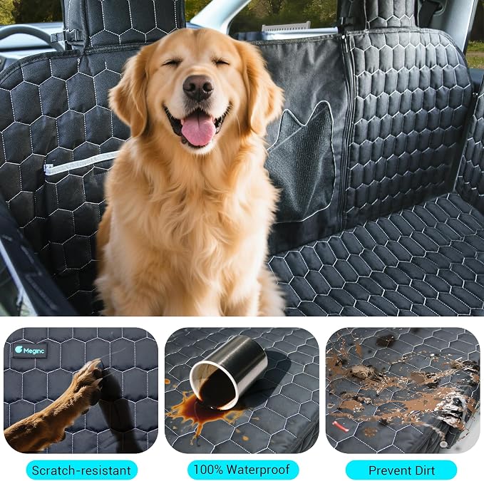 Meginc Dog Seat Covers for Back Seat, Dog Car Seat for Tesla Model 3, 100% Waterproof Pet Seat Cover Protects from Scratches, Scuffs, Hammock for Tesla with Mesh Window & Headrest Protection - Image 4