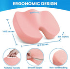 Seat Cushion for Office Chair, Memory Foam Chair Cushion, Pink | Office Chair Cushion for Car, Airplane - Chair Pad for Long Sitting Sciatica, Hip, Coccyx,Tailbone Pain Relief, Butt Pillow - Image 2