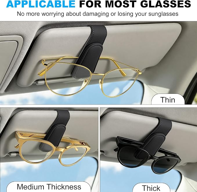 2 Pack Sunglass Holder for Car Visor Magnetic Leather Visor Sunglasses Clip Eyeglass Hanger Clip for Car Sun Visor Black - Image 5