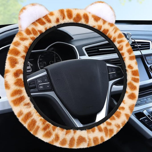 Accmor Fuzzy Leopard Print Car Steering Wheel Cover Women Car Accessories | Soft Furry, Non-Slip, Elastic Steering Wheel Covers, Universal 15 Inch Fit Auto, Suvs, Truck by Accmor