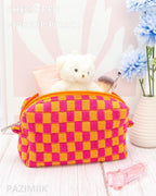 Checkered Makeup Bag for Purse, Small Cosmetic Pouch,Red Orange,6 Pack | Cute Zipper Makeup Organizer for Women, Travel Essentials, Toiletries, Makeup Brushes, Beauty Accessories&Bridesmaid Gifts - Image 2