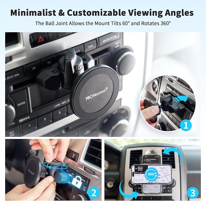 PROfezzion Car CD Slot Magnetic Phone Mount Holder for MagSafe iPhones | Vent Clip Included, No Vibrating, Powerful Magnets Compatible with MagSafe for iPhone 17 16 15 14 13 12 Pro Max & All Phones - Image 4