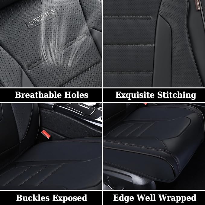 Coverado Car Seat Covers Full Set, Black Car Seat Cover, Seat Covers for Cars, Car Seat Protector, Nappa Leather Car Seat Cushion, Waterproof Car Seat Covers Front Seats and Back Fit for Most Cars - Image 7