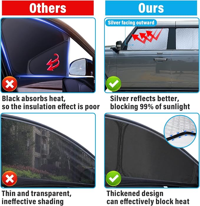 KMF 5pcs Thicken Car Sun Shades for Hyundai Santa Cruz 2022-2025 2026 Accessories, Car Window Covers Sunshade for Windshield Side Rear, Truck UV Block and Privacy Blackout for Camping - Image 7